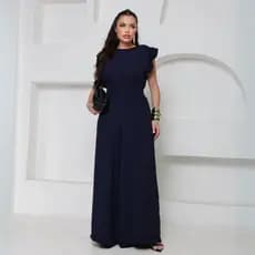 Macacão Feminino Alfaiataria Manga Curta Gola Redonda Festa Elegante Plus Size Slim