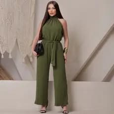 Macacão Pantalona Feminino Alfaiataria Duna Gola Alta Elegante Sofisticado