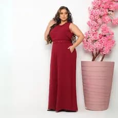Macacão Feminino Plus Size Pantalona Regata Alfaiataria com Cinto Elegante Estiloso