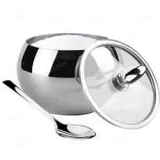 Açucareiro Inox Tampa de Vidro com Colher Inox Luxo / açucareiro VIDRO com tampa de Vidro