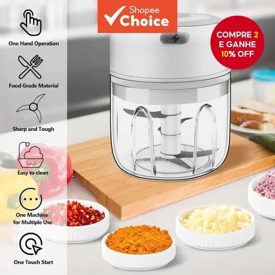 Picador Triturador De Alho, coentro, salcinha, carnes Elétrico 250ml Alimentos Portátil Sem Fio Carregamento USB