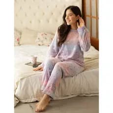 Pijama Feminino Fleece Peludinho Quentinho Inverno Estampada/Lisa aleatoria