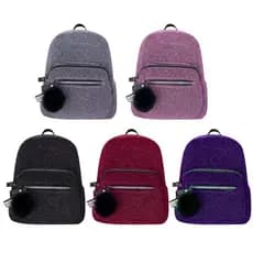 Mochila Feminina Com Glitter E Chaveiro De Pompom