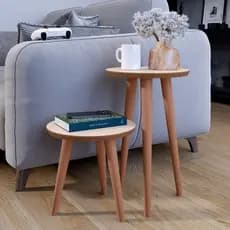 Conjunto de mesa de centro e lateral off freijo