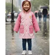 Capa de Chuva Infantil Rosa com Capuz e Bolsos – PVC Impermeável Menina