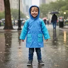 Capa de Chuva Infantil Azul com Capuz e Bolsos – PVC Impermeável Menino