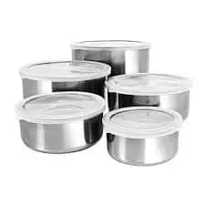 Conjunto 5 Potes Herméticos Bavaria Com Tampa Para  Acondicionar Alimentos, Frutas  e Biscoitos  - Inox