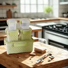 Conjunto 5 Potes Herméticos com Tampa e Cesto Organizadores Conservando as Propriedades dos Alimentos- Sortida