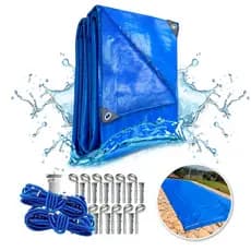 Cobertura Para Piscina Azul 8x4 Mts Promocional Kit Instalação Para Proteção Contra Sujeiras