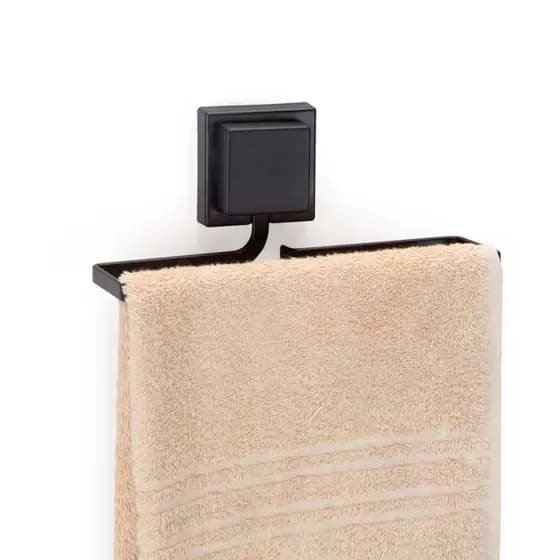Porta Toalha de Rosto Sem Furo Piatina Black com Dupla Face 3M Toalheiro Preto Cromado Dourado Arthi