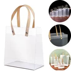 Sacola Transparente Fosca de PVC com Alça  - Pequena e Grande - 12 Peças