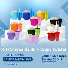 Kit Cinema 20 Balde 1,5L Pipoca + 20 Copo Twister 500ml - Colorido