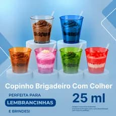 KIT 50 COPINHO 25 ML BRIGADEIRO ACRÍLICO + MINI COLHER