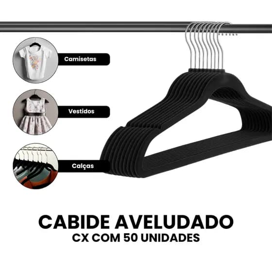 Caixa com 50 Cabides de Veludo Adulto Slim Antiderrapante