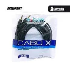 Cabo 5 Metros P2xp2 3.5mm Macho Preto Reforçada Para Fone - Exbom