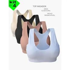 KIT c/4 TOP FEMININO NADADOR SEM COSTURA BOJO REMOVÍVEL FRESQUINHO PREMIUM SUTIÃ SUTIEN