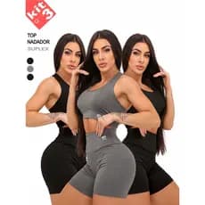 KIT 3 Peças TOP NADADOR Feminino Fitness Confortável Academia Treino Yoga Dia Dia