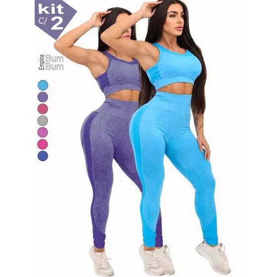 Kit 2 Calça Legging Push Up Sem Costura Academia Levanta Bumbum Esportiva Yoga