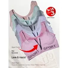 KIT c/3 TOP Esportivo Bojo Removível Academia Corrida Yoga Poliamida e Elastano Top Sutiã Sport