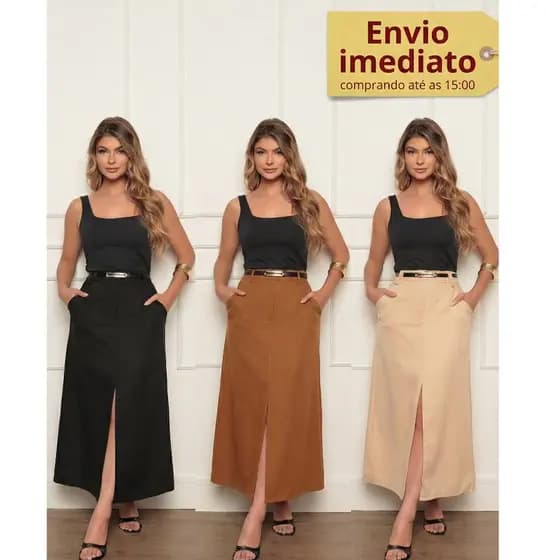 Saia Midi Feminina Social Alfaiataria Bolso Faca Acompanha Cinto – Sofisticada e Confortável Valued