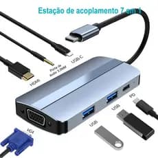 7 Em 1 Hub Usb Tipo C  Usb3.0 AD19 Adaptador Otg HDMI-Compotible Tf Sd Solt Pd Carregador Splitter Para Laptop Macbook