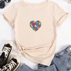 camiseta feminina T-Shirt Feminina camisa Gola Redonda blusinha Autista Coração
