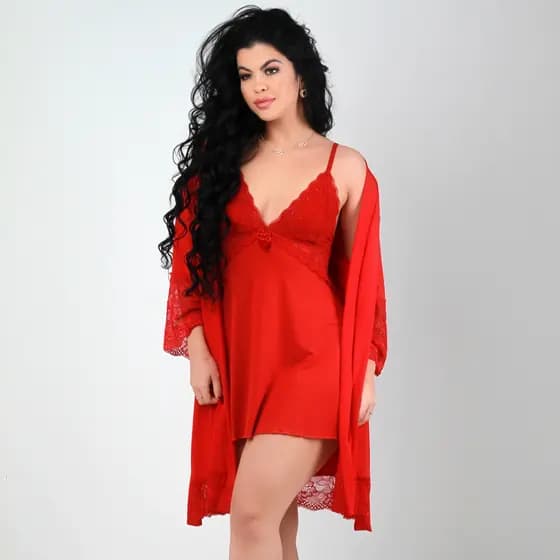 Camisola Amamentação Com Robe De Renda Feminino Para Dormir Moda Íntima Elegante Maternidade