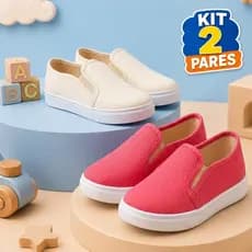 Kit 2 Pares Tênis Slip On Infantil Unissex Sem Cadarço Confortável Solado Antiderrapante