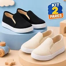 Tênis Slip On Infantil Kit 2 Pares Unissex Sem Cadarço Palmilha Anatômica Antiderrapante