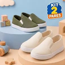 Kit Par Tênis Slip On Infantil Unissex Confortável Fácil de Calçar Antiderrapante Macio