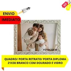 QUADRO/ PORTA RETRATO 21X30 BRANCO COM DOURADO NA GRAVAÇÃO FLORAL PARA CERTIFICADO E DIPLOMA COM VIDRO E HDF
