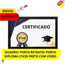 QUADRO/PORTA RETRATO 21X30 PRETO LISO PARA CERTIFICADO E DIPLOMA COM VIDRO E HDF P/SALA- ESCRITÓRIO
