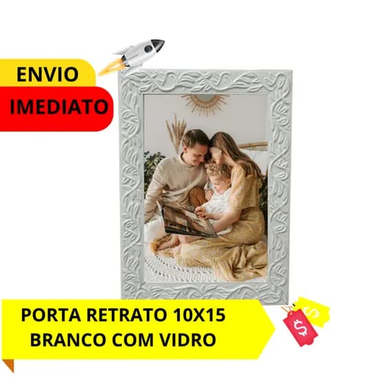 PORTA RETRATO 10X15 BRANCO NA GRAVAÇÃO FLORAL PARA DECORACÃO COM VIDRO E HDF