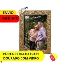PORTA RETRATO 15X21  DOURADO NA GRAVAÇÃO FLORAL PARA DECORACÃO COM VIDRO E HDF