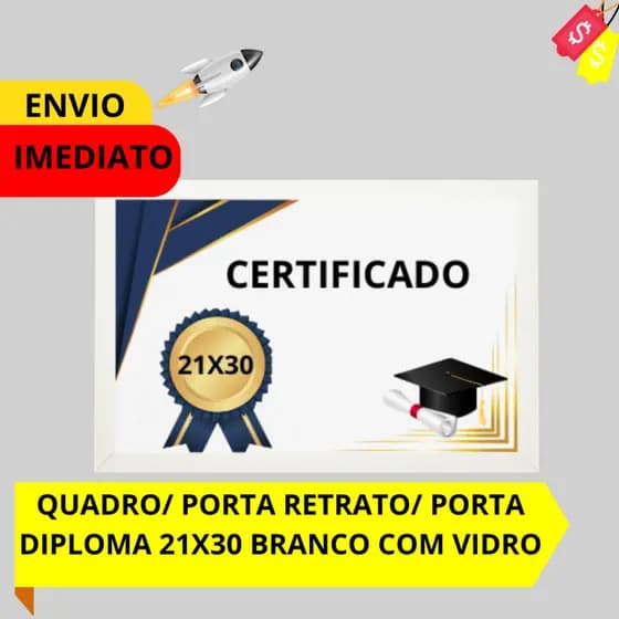 quadro/porta retrato 21X30 BRANCO LISO PARA certificado e diploma COM VIDRO E HDF SALA- ESCRITÓRIO