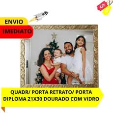QUADRO/PORTA RETRATO 21X30 DOURADO NA GRAVAÇÃO FLORAL P/ CERTIFICADO E DIPLOMA COM VIDRO E HDF/FOTO