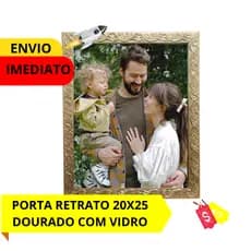 PORTA RETRATO 20X25 DOURADO NA GRAVAÇÃO FLORAL PARA DECORACÃO COM VIDRO E HDF