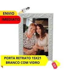 PORTA RETRATO 15X21 BRANCO NA GRAVAÇÃO FLORAL PARA DECORACÃO COM VIDRO E HDF