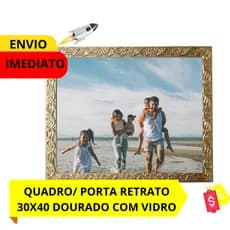 QUADRO/ PORTA RETRATO 30X40 DOURADO NA GRAVAÇÃO FLORAL PARA DECORACÃO COM VIDRO E HDF