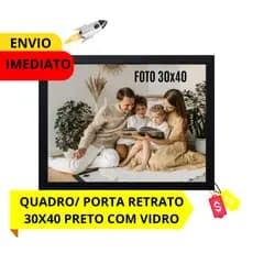 QUADRO/ PORTA RETRATO 30X40 PRETO LISO PARA DECORACÃO COM VIDRO E HDF P/ SALA, QUARTO OU ESCRITÓRIO