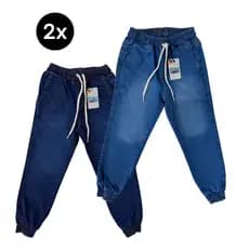 Kit 2 Calça Jogger Infantil Jeans Menino Sarja Brim 1 - 10 Anos Premium Masculina