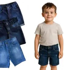 Bermuda Infantil Jeans Menino Regulador Interno Lycra Short 1- 10 Anos