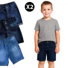 Kit 2 Bermuda Infantil Jeans Menino Regulador Interno Lycra Short 1- 10 Anos