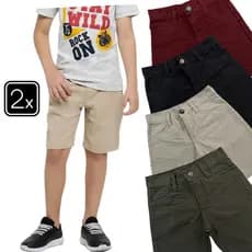 Kit 2 Bermuda Menino Infantil Sarja Regulador Interno Short Brim 1 - 10 Anos