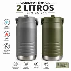 Garrafa De Água Térmica Galão 2 litros Água Gelada Alca Canudo Academia Pesca Garrafa térmico 1900 PESCA