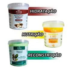 Kit Cronograma Capilar HNR Mandioca Banana e mel e Jaborandi com Aloe Vera Babosa Hidratação Nutrição e Reconstrução