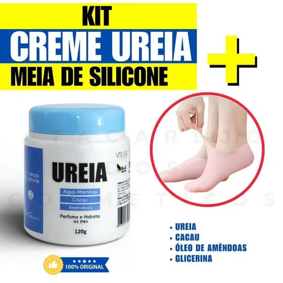 Kit Spa Dos Pés Meia de Silicone + Creme De Ureia Super Hidratante Amar Pés Rachados Secos Ásperos E Ressecados