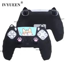 IVYUEEN Capa De Silicone Cravejada De Pata De Gato Para PS5 Playstation 5 PRO Slim DualSense Controlador Adesivo Pele