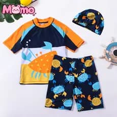 Maiô infantil para meninos com estampa de caranguejo de desenho animado, de secagem rápida, amigável à pele, de alta ela