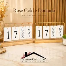 Calendário de Mesa Decorativo com Plaquinhas Preto/Dourado Permanente Escritório